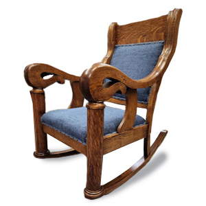 Custom upholstered rocking chair by Mr. K's Fabric Shop, Quincy, IL. Over 50 years of personalized solutions for home decor.