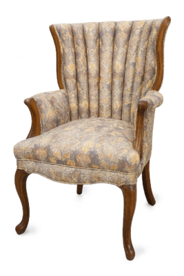 Elegant upholstered armchair from Mr. K's Fabric Shop, Quincy, IL. Custom upholstery and window treatments for 50+ years.