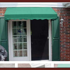 Green awning and window treatments at Mr. K's Fabric Shop, Quincy, IL. Custom solutions for homes and businesses.