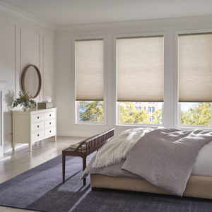 Elegant bedroom with custom window treatments from Mr. K's Fabric Shop, Quincy, IL. 50+ years of personalized design solutions.